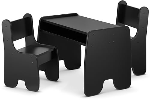 defiPad Kindertisch mit 2 Stühlen - Stabil & Langlebig - Kinder Tisch Stuhl Set - Made in EU - Kindersitzgruppe Indoor - Maltisch für Kinder - Sitzgruppe für Kinderzimmer - Schwarz