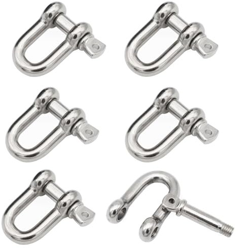 6 Piezas M8 Grilletes Acero Inoxidable 304 Shackle D Anillo de Grillete de Bloqueo Grillete Recto Grillete de Ancla Grillete de Cadena para Conexión Rápida y Grilletes Fijos