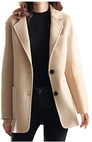 AMhomely Wollblazer für Damen, elegant, Business, formelle Jacke, Doppelknopf-Mäntel, Revers, Trencoats, kurze Freizeitjacke, Bürojacke, Arbeitskleidung, solide, warme Winterjacke, Trenchcoats, 01