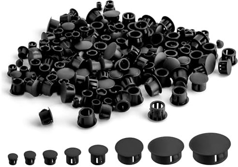 KJG Abdeckkappen für Bohrlöcher 120 Stück Blindstopfen 6/8/10/12/16/20/22/25mm Kunststoff Lochstopfen Kunststoff Möbel-Abdeckkappen Schwarz Abdeckstopfen für Bohrlöcher für Schränke Maschinen Möbel