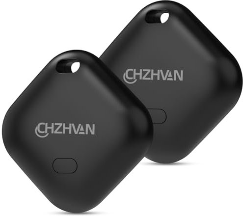 CHZHVAN Key Finder, Wallet Tracker Works with Apple Find My (iOS only), Replaceable Battery, Water-Resistant, Bluetooth Item Finder for Bags, Luggage, Backpack (Black, 2 Pack)