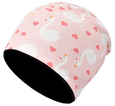 MAKFORT Barnmössa mjuk bomullshatt barn slip-mössa pojke och flicka höst vår vinter, swan, 3-8 Jahre