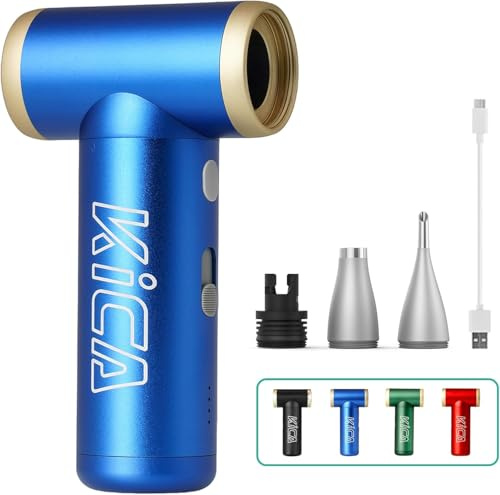 Kica JetFan 2S - Soplador de polvo eléctrico de metal – 117000 rpm Mini Air Duster con regulación continua y botón turbo, pulverizador de aire portátil para PC, coche, oficina, sofá, color azul