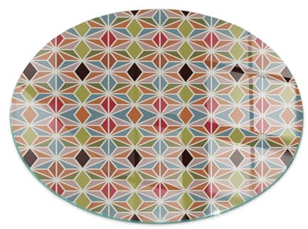 Protezione dalle Braci ⌀ 70 cm Protezione Termica Design Sotto il Camino Rotondo Bordi Lucidi Vetro Moderno Sostenibile Sala da Pranzo - Motivi poligonali in una griglia