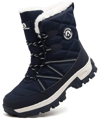 ASOCO DREAM Bottes de Neige Homme Imperméable Bottines de Hiver Doublure Chaude Fourrées Extérieur Antidérapante Boots,Bleu,40 EU