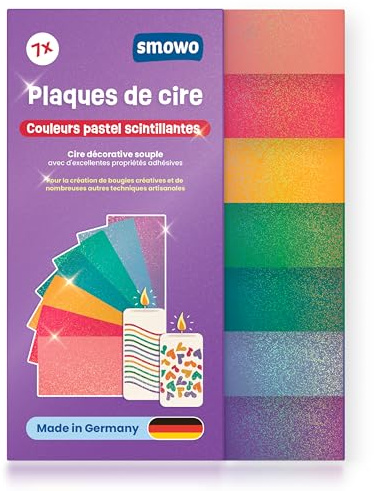Smowo 7 placas de cera en colores pastel de mica, placas autoadhesivas de cera para decorar y diseñar, ideales para velas, bautizos, comuniones y bodas