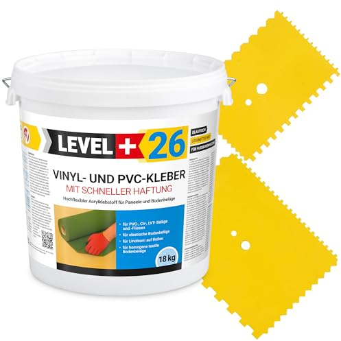 Level Plus 26 adesivi in vinile PVC LVT CV, 18 kg, per pavimenti in vinile, senza solventi, rapida adesione + 2 spatole dentate