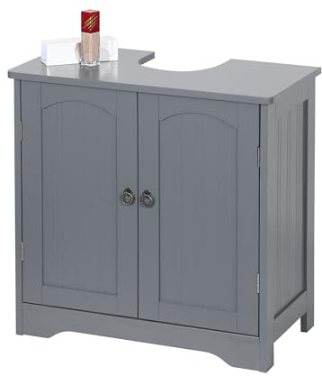 Meuble sous lavabo Relaxdays avec 2 Portes, H x L x P : 60 x 60 x 30 cm, en MDF et Zinc, Meuble de Salle de Bain, Gris