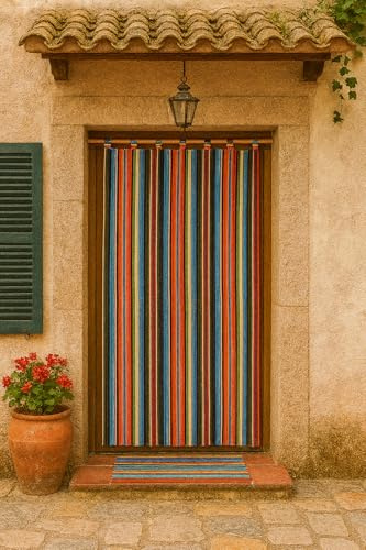 Milica Cortina Alpujarreña Jacquard Rústica 140x260 cm | Solo Cortina | Estilo Tradicional Español para Puerta y Ventana Exterior e Interior | Alta Resistencia y Fácil Instalación | Modelo Jarapa