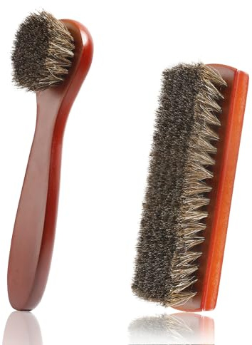 Spazzola per Scarpe,2 Pezzi Crine di Cavallo Spazzola Scarpe Pelle,Kit Pulizia Scarpe per Scamosciate,Divano,Interni Auto (brown)