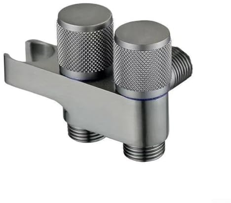 Honseadek Válvula de ángulo de aleación de zinc, válvula de agua de doble salida G1/2 pulgadas para ducha, inodoro y fregadero, grifo de control bidireccional en cromo o gris (gris)