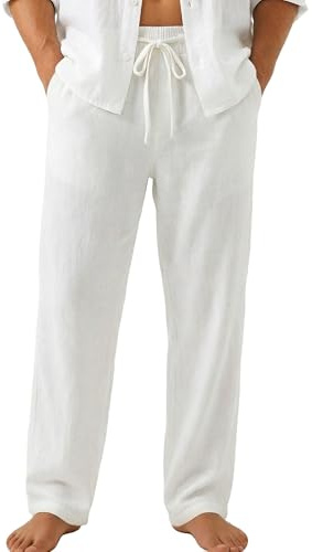 Neteson Pantalones de Lino para Hombre Pantalón Lino Verano Ligeros Largos | Transpirable Pantalones Holgado Casuales para Playa Vacaciones Uso Diario