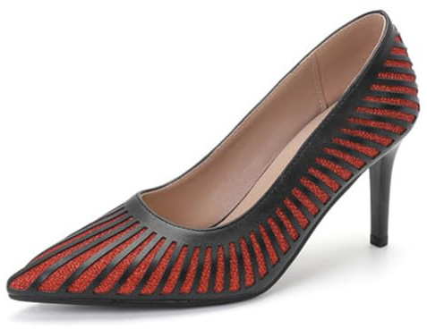 Escarpins Bout Pointu Stiletto Femme Motif Soleil Scintillant Chaussures Habillées Talons Hauts Soirée Fête Mariage Taille 34-43,Rouge,37 EU