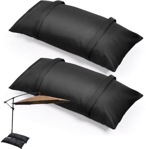 Pack of 2 Sandbags for Weighting Up to 20 kg Filling 70 x 30 cm Sandbag Weight Sandbag Weights for Parasol Clothes Airer Trampoline Garden Furniture Weighted Weights Black