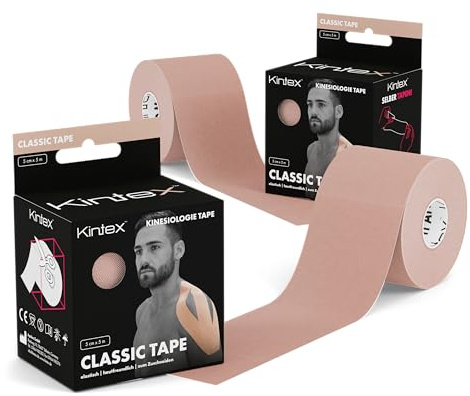 Kintex Bande Kinésiologie Tape Classic, 5 cm x 5 m, Bande de Kinésiologie Hypoallergénique et Résistante à l’eau, Bande Physiothérapeutique, Bande Médicale, Sport et Physiothérapie, Lot de 2