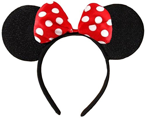 Black With Red Bow & White Polka Dot Mouse Fancy Dress Ears Head Band | Kids Parties, Fancy Dress