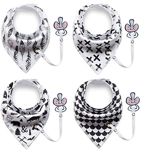 4-pack unisex baby småbarn bandana dregel haklappar med knäppning mjuk ekologisk bomull unik dusch presentset superabsorberande för tandsprickning matning mode justerbar med napp klämma (I)