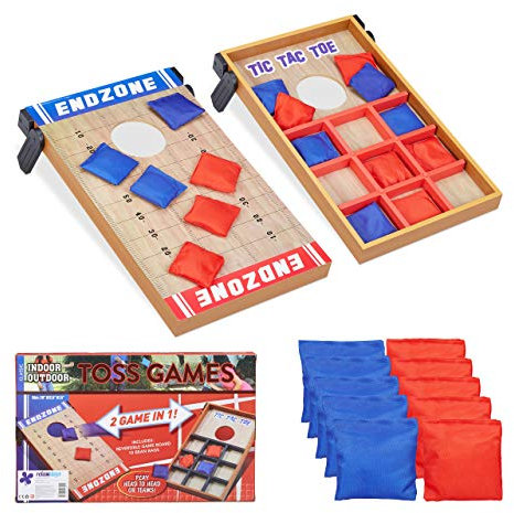 Relaxdays 10022795 Wurfspiel 2 in 1, Cornhole & Tic Tac Toe, 10 Bean Bags, Geschicklichkeitsspiel, inkl. 1x Spielbrett, Indoor & Outdoor, mehrfarbig, 4 x 29.5 x 51 cm