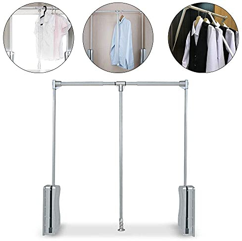 Nisorpa Pull Down Closet Rod, Adjustable 35-48 Inch Aluminium Wardrobe Lift Rail Organizer Buffer Return Closet Rod Pull Down Heavy Duty for High Cabinet Side Mounted 23 lbs Load Capacity