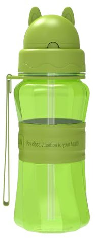 Gourde avec paille intégrée pour enfants, en Tritan, sans BPA, anti-fuites, avec sangle de transport, pour l’école, la maison, la randonnée et les activités de plein air, vert