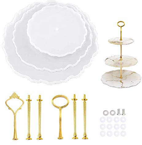 Anyasen Moule Résine Kit Moules en Résine pour Tour à Dessert Résine Silicone Moule Moule en Silicone époxy Résine Moule en Silicone avec Presentoir à Gâteau pour Plateau de Fruits