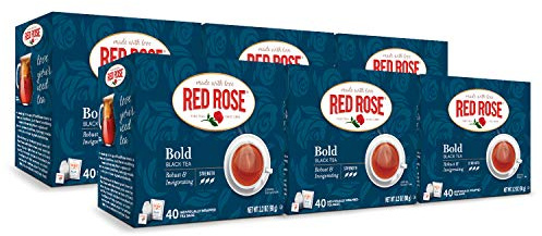 Red Rose Bold Black Tea Specially Blended Strong Tea with 40 Individually Wrapped Tea Bags Per Box (Pack of 6) Contains Caffeine Brew Hot Original Black Tea