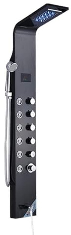 Luxury Bathroom Shower Faucet LED Shower Panel Column Bathtub Mixer Tap with Hand Shower Temperature Screen-Black C