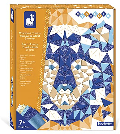 Janod - Coffret Mosaïque Enfant Animaux de la Foret - Mysterix - Kit Loisir Créatif Enfant - 2 Tableaux à Réaliser - Autocollants Mousse - Motricité Fine et Concentration - Dès 7 Ans, J07974