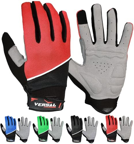 VERSAL Full Finger Cycling Gloves Gel Padded Mountain Bike Gloves Touchscreen Breathable MTB Gloves Bicycle Biking Riding Gloves for Men/Women (M, Red)