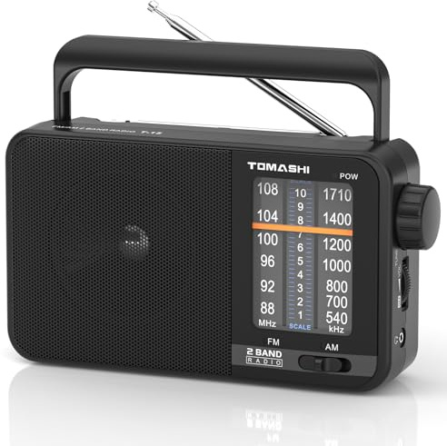 TOMASHI Portable Radio am fm,Transistor Radio with Best Reception,Large Tuning Knob,Battery Operated by 3 D Cell Batteries or AC Power,Big Speaker,Suit for Senior and Home (Black)