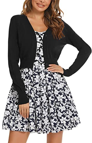 Bolero Mujer Cardigan Corto Torera Suéter Botones Chaqueta de Punto Básico Shrug Manga Larga Cuello en V Abrigo Fiesta Clásico