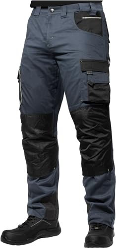 ACE Genesis PRO Pantaloni da Lavoro Lunghi - Pantaloni Cargo da Uomo per Il Lavoro - con Vita Elastica e Tasche al Ginocchio - Grigio - 29/30