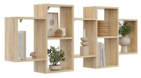 KUBUTKU Scaffale decorativo da parete con 7 ripiani 160 x 65 x 18 cm design scandinavo moderno per soggiorno cucina ufficio camera da letto bagno mensola da appendere libreria (rovere Sonoma)