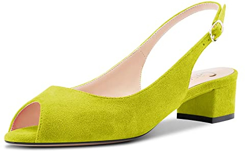 Castamere Donna Chunky Blocco Basso Gattini Tacco Heel Aperte sulla Punta Sandali Slip-on Slingback Cute Sexy Clear 3.5 CM Heels Verde 36 EU