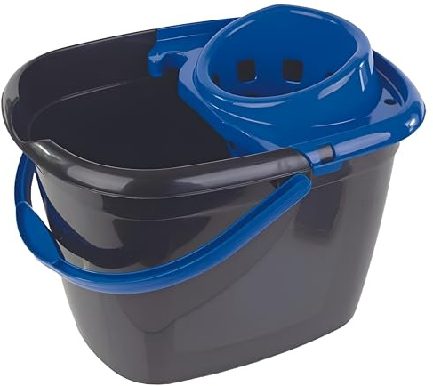 Recycled Great British Black Mop Bucket with Blue Wringer 14ltr - Single - Janitorial Supplies