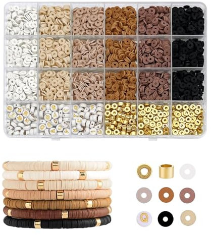 XoeLLe Perlen für Armbänder, 2414Stück Perlen Auffädeln Tonperlen Perlenset Buchstabenperlen Clay Beads Machen Perlen Bunte Selber Perlen Geschenke Weihnachten Geburtstage Halsketten