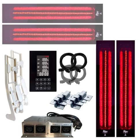 Set frameless InfraROTmed MAX© radiatore di calore profondo + controllo icon 4 touch, riscaldatore a infrarossi per sauna e cabina a infrarossi, faretto a spettro completo (2 x 500 W + 2 x 1300 W SW +
