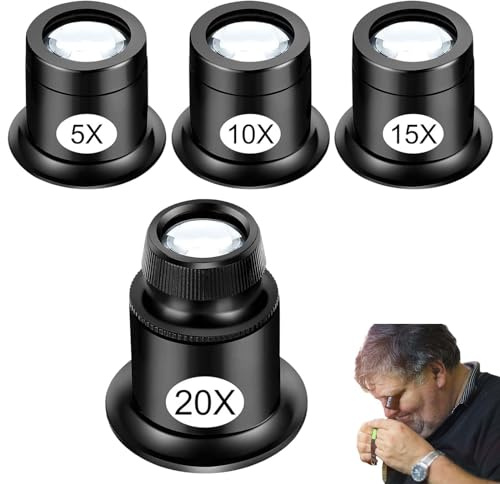 4PCS Jewellers Loupe Eye Loupe Magnifier Jewellers Loop Jewellers Magnifying Glass Watchmakers Eye Glass Professional Monocular Loupe Magnifie Watch Jewelry Experimental Repair Tool(5x 10x 15x 20x)