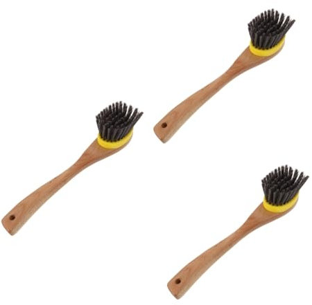 Beaupretty 3pcs Handle Cleaning Brush for Pots and Pans Wood Handle Dense Bristles for Grease Removal for Home and Restaurant Use