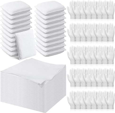 Ziliny 60 Pcs Wood Staining Kit Include Microfiber Sponge Applicator Pads Cotton Lint Free Cloth Disposable Nitrile Gloves for Wood Stain and Oil Based Finishes