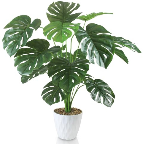 INSANYJ Monstera konstväxt, stor, 80 cm hög, 24 grenar, konstgjorda växter i vit kruka, riktig touch, falsk växt för modernt kontor, vardagsrum och bröllopsdekoration