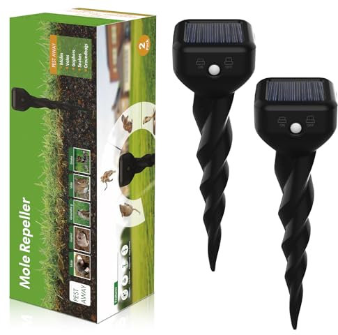 Shiptree Anti Taupe Solaire, Lot de 2 Répulsif Taupe Vibration et Ultrasons, Efficace Contre Les Taupes, Les Campagnols, Les Souris, Les Serpent, Ainsi Que Les Rongeurs de Jardin-Noir