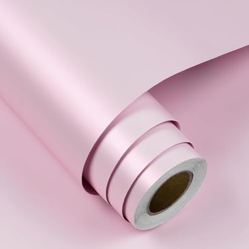 FunStick 40CMX6M Carta da Parati Effetto Metallo Rosa Chiaro Pellicola Adesiva per Tavolo Cucina Carta Adesiva per Piano di Lavoro Armadio Lavastoviglie Acciaio Inox Rosa Adesivi Muro Paraschizzi