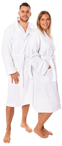 Lavea® Peignoir Homme & Peignoir Femme en 100% coton – Peignoir de bain doux en éponge avec capuche, design unisexe, idéal pour sauna & maison – Taille XXL – Blanc