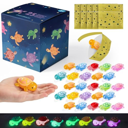 Pack 25 Tortugas brillan oscuridad Regalos cumpleaños niños colegio Detalles carnaval alumnos primaria Bolsitas sorpresa Regalitos clase Juguetes piñata infantil 4 5 6 7 8 9 años