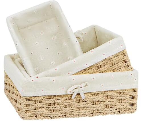 Niuny Cestas Almacenaje Mimbre 3Pcs Cestas Almacenaje Baño Caqui Cesta Organizadora Cesto Mimbre Cesta Pequeña Decorativas Apilable con Forro para Guardar Juguetes Mandos a Distancia Y Cosméticos