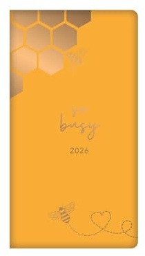 2026 Slim Pocket Diary Week to View - Honey Yellow Busy Bee Hardcover Wallet Size Planner - Lightweight Compact Portable Organiser Notebook - Student Work Travel Diary Gift