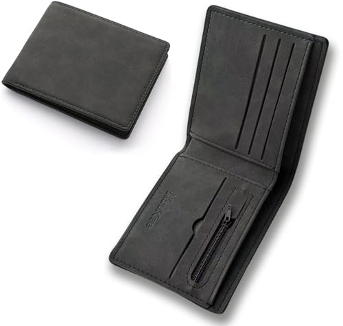 KuuKee 1 PCS Mens Leather Wallet Slim Wallet with Card Holder for Men UK Minimalist Thin，Compartments and Coin Pocket Black Wallets for Work Business or Travell, Black