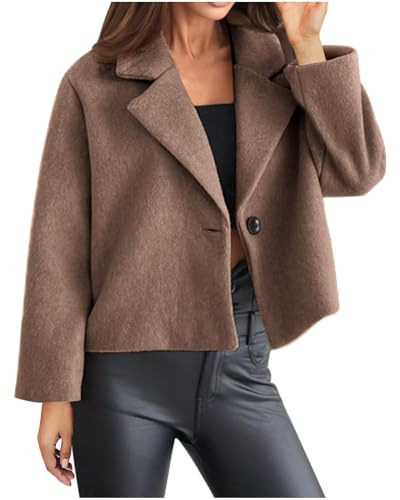 Generisk kort ullrock dam rever knappar kappa enfärgad blazer jacka trendig vinterjacka lätt ulljacka Essentials övergångsjacka vinter fritidsjacka vindjacka yllejacka dam, BRUN, L