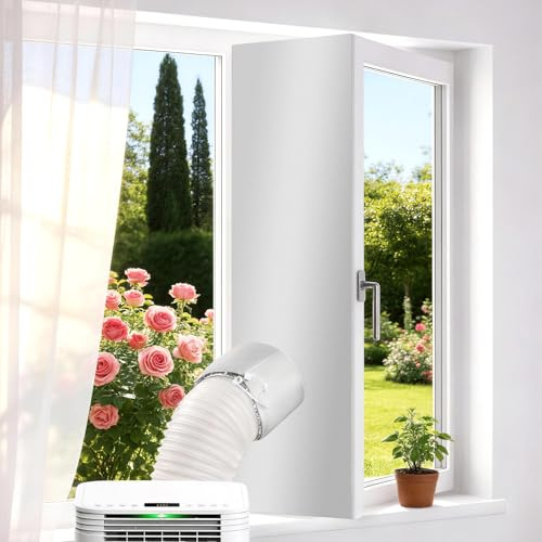Ninonly Kit Ventana Aire Acondicionado Portatil, 500 cm Sellado Ventana para Aire Universal con Cordón Ajustable, Sello Accesorios AC Móviles para Ventanas Abatibles, Sin Taladros